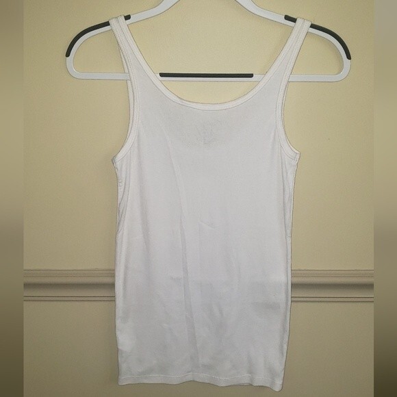 Calvin Klein Ladies White Racerback Tank Top with Embellished Neckline. Size S - Picture 2 of 4